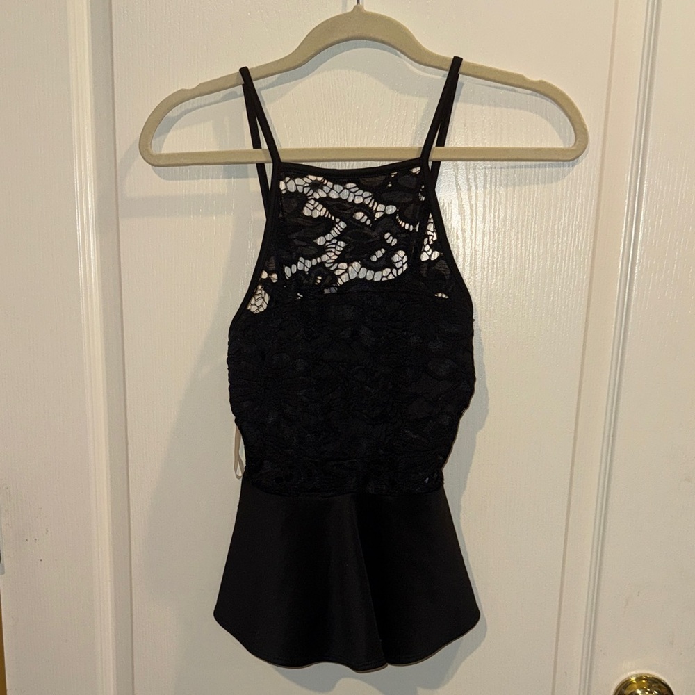 Charlotte Russe Black Lace Peplum Halter Tank Top